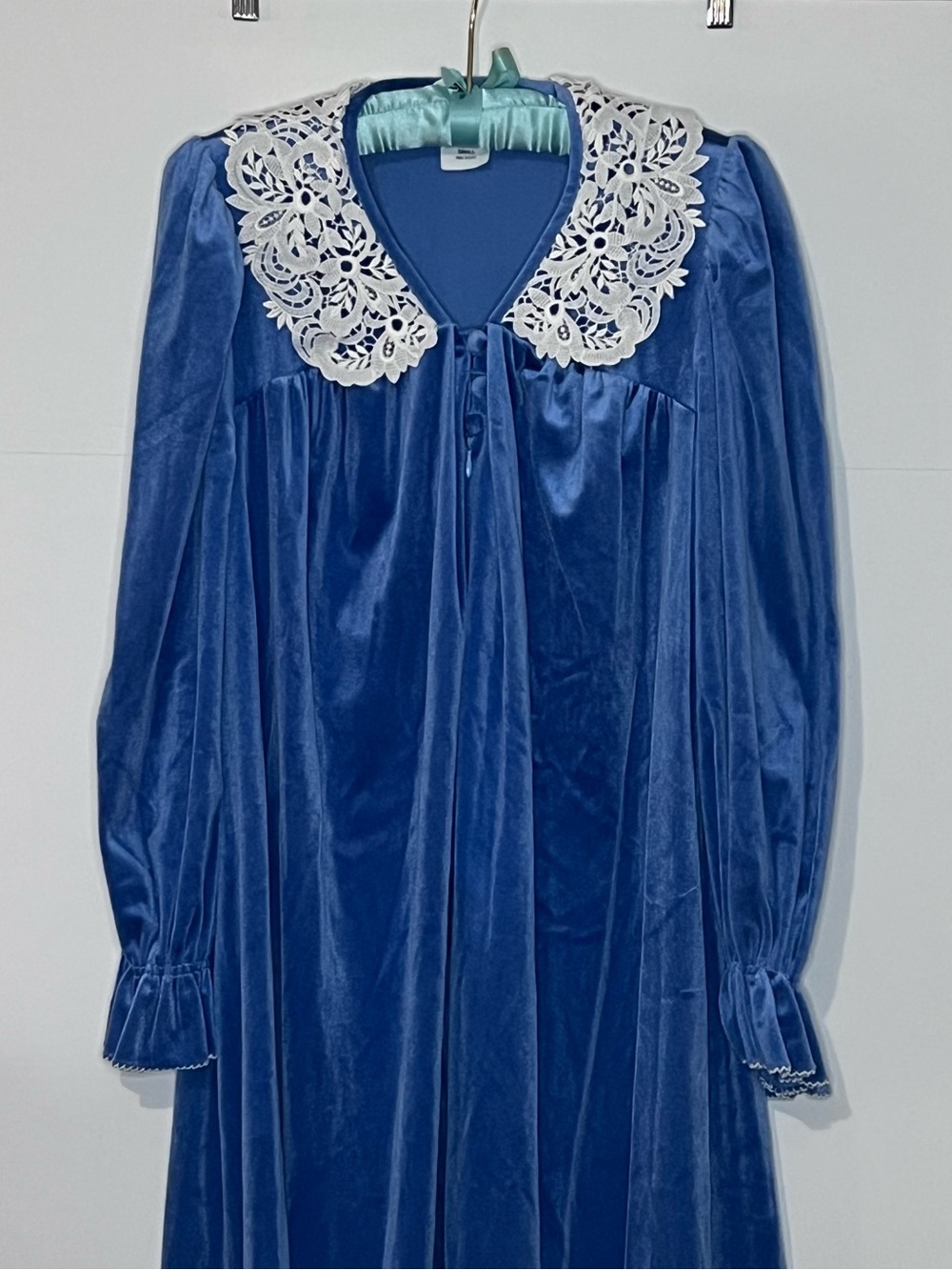 VTG Donna Richard Gilligan O'Malley Blue Velvet Robe Nightgown Half Zip Size S